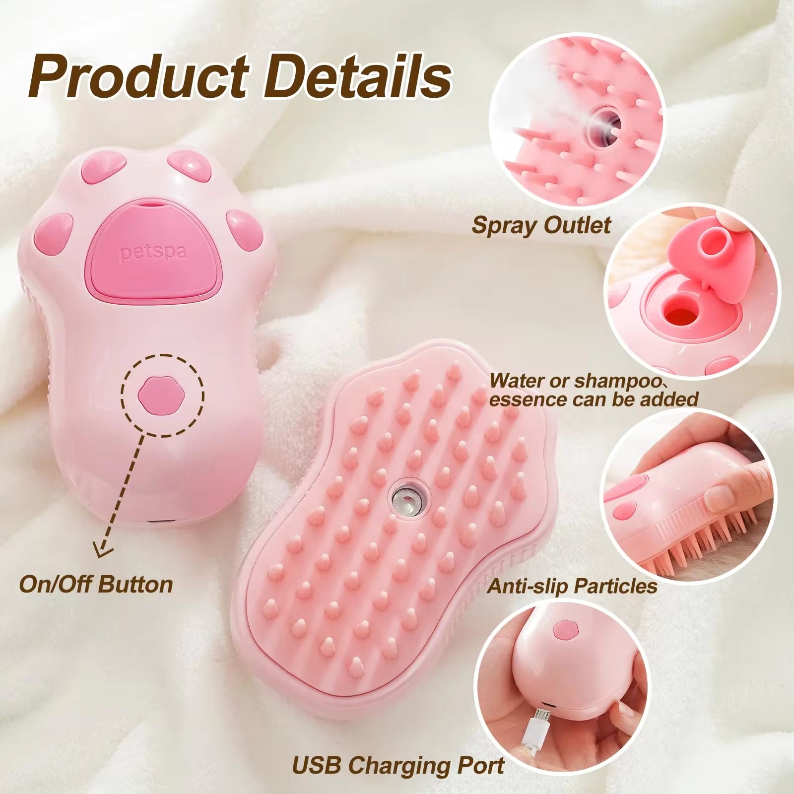 Cepillo 3 en 1 para mascotas, cepillo de vapor para gatos, peine para perros, cepillo eléctrico con pulverizador, cepillos para el pelo de gatos, masajeador, peines para el cuidado de mascotas.