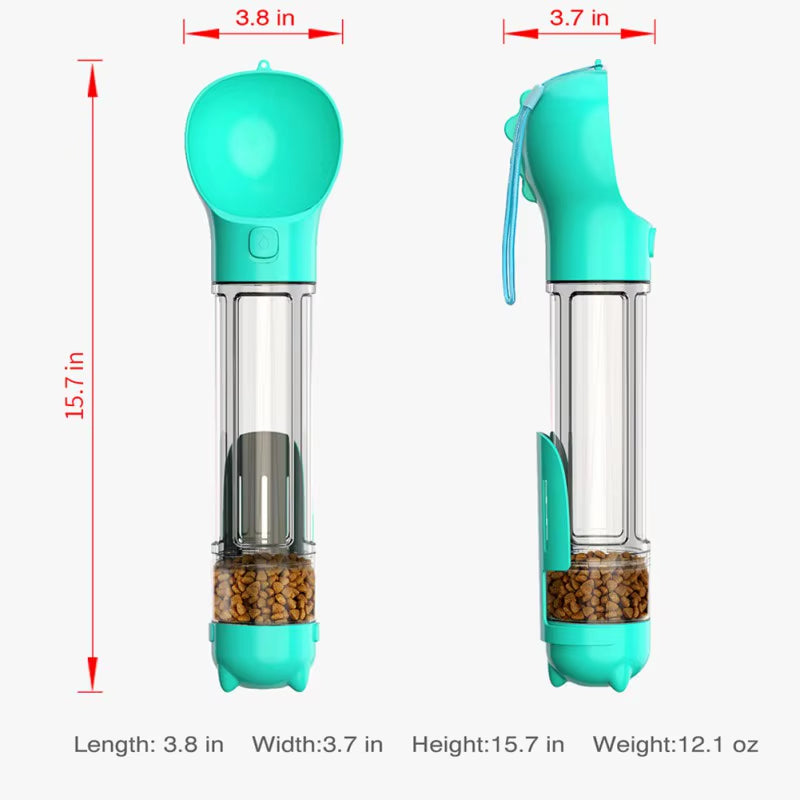 Botella de agua portátil para mascotas, gatos y perros, de 500 ml, comedero y bebedero, recogedor de excrementos, a prueba de fugas, multifuncional.