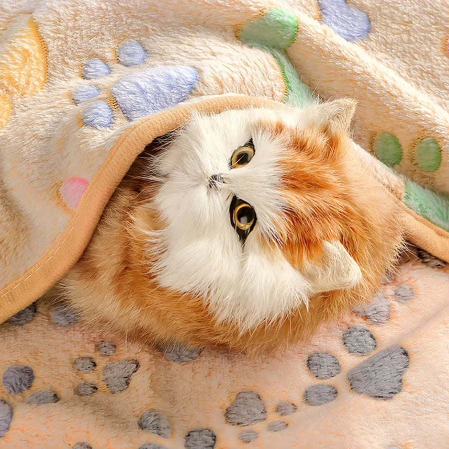 Manta de franela con estampado de patas para mascotas: cálida, suave y sin desprendimiento de pelo. Manta universal para gatos y perros. Almohadilla para gatos.