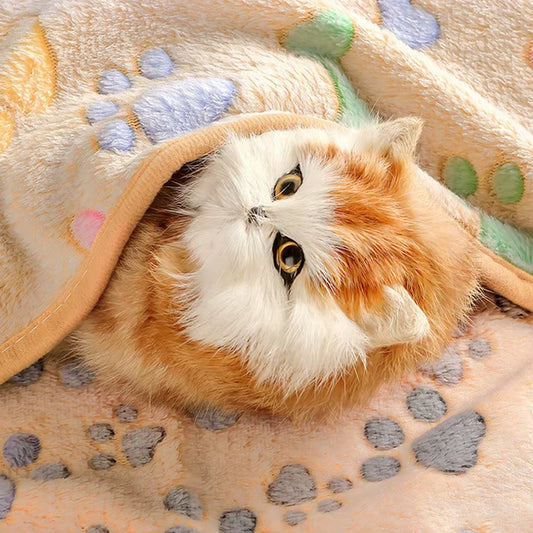 Manta de franela con estampado de patas para mascotas: cálida, suave y sin desprendimiento de pelo. Manta universal para gatos y perros. Almohadilla para gatos.