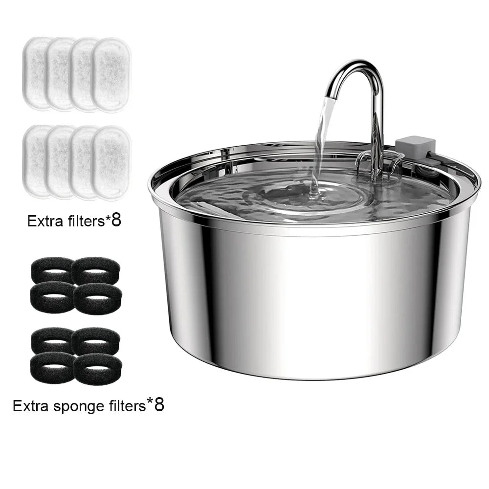 Fuente de agua automática de acero inoxidable de gran capacidad de 7 l para gatos, perros y mascotas, con ventana silenciosa (sin enchufe de 5 V y 1 A)