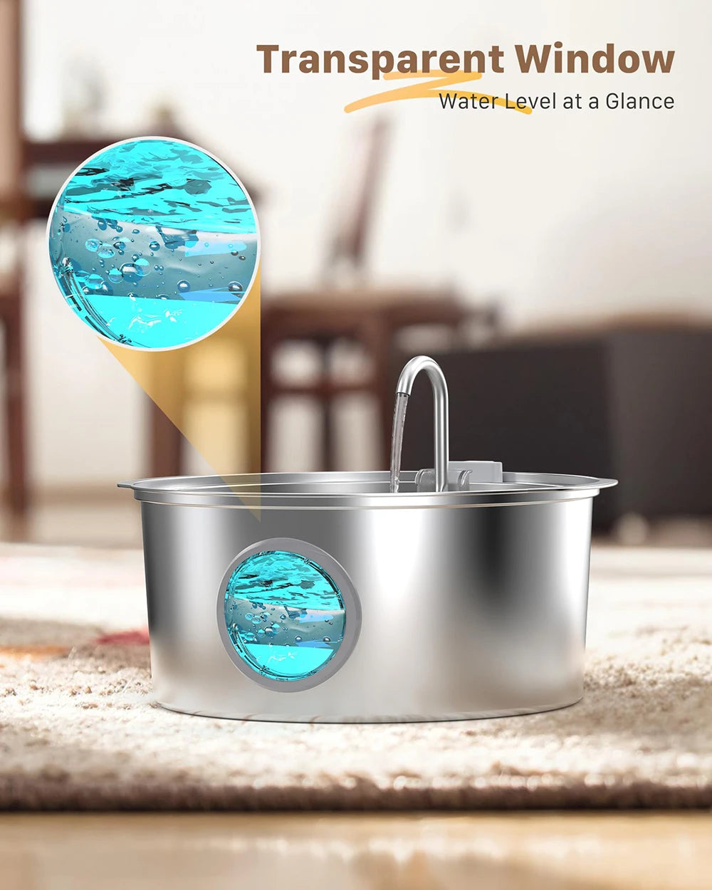 Fuente de agua automática de acero inoxidable de gran capacidad de 7 l para gatos, perros y mascotas, con ventana silenciosa (sin enchufe de 5 V y 1 A)