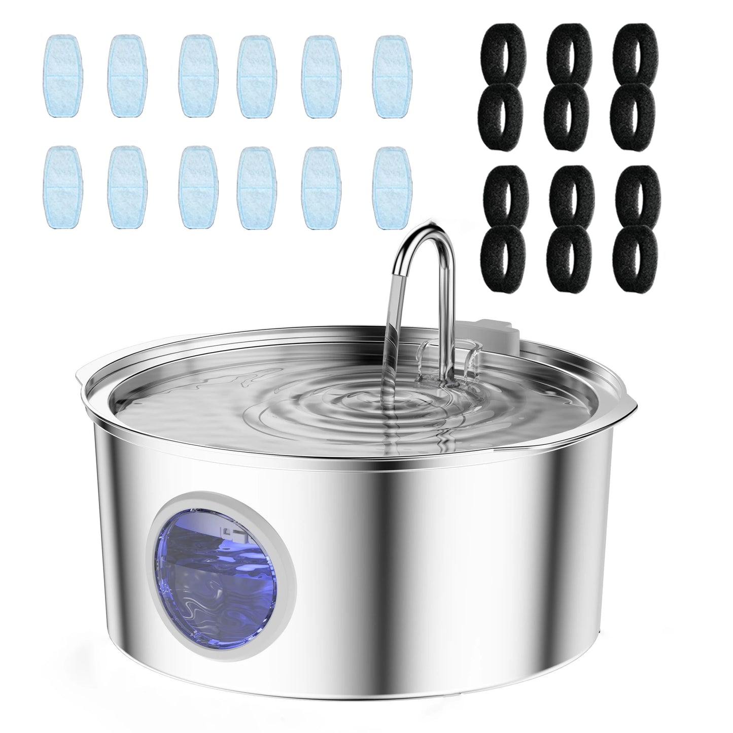 Fuente de agua automática de acero inoxidable de gran capacidad de 7 l para gatos, perros y mascotas, con ventana silenciosa (sin enchufe de 5 V y 1 A)