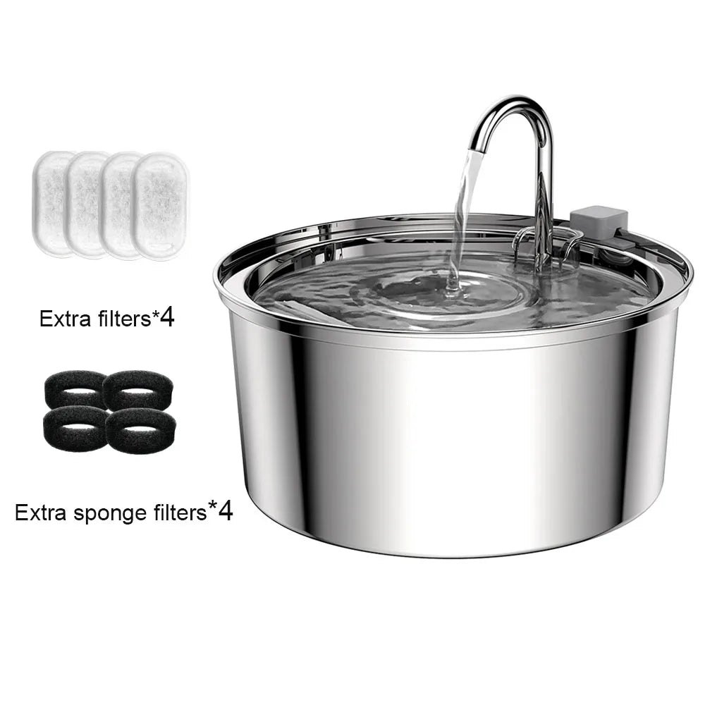 Fuente de agua automática de acero inoxidable de gran capacidad de 7 l para gatos, perros y mascotas, con ventana silenciosa (sin enchufe de 5 V y 1 A)