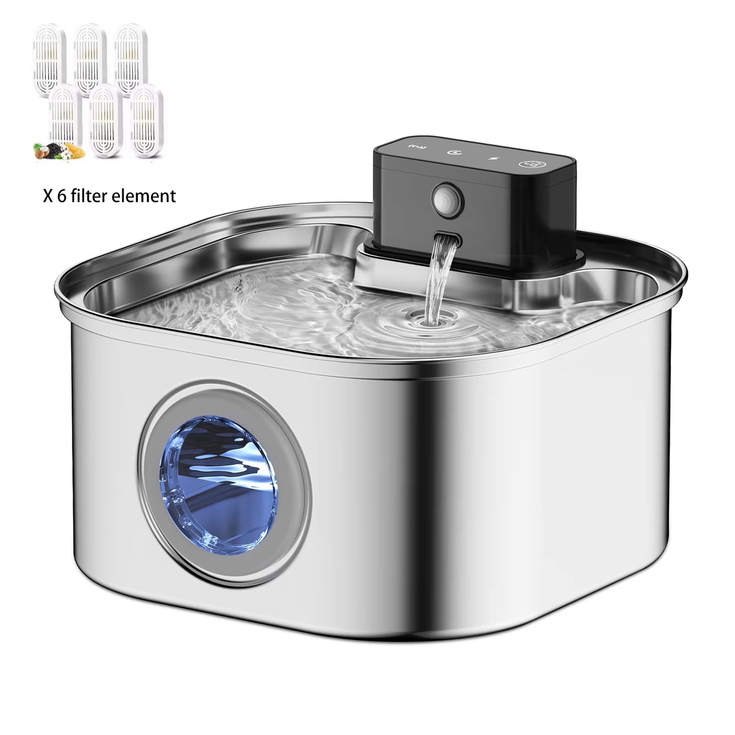 Fuente de agua inalámbrica para mascotas de acero inoxidable de 3,2 l con sensor de movimiento y batería, silenciosa y filtrada para perros y gatos.