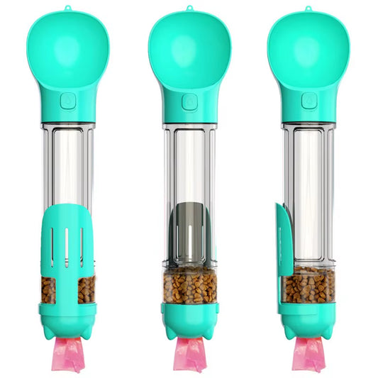 Botella de agua portátil para mascotas, gatos y perros, de 500 ml, comedero y bebedero, recogedor de excrementos, a prueba de fugas, multifuncional.
