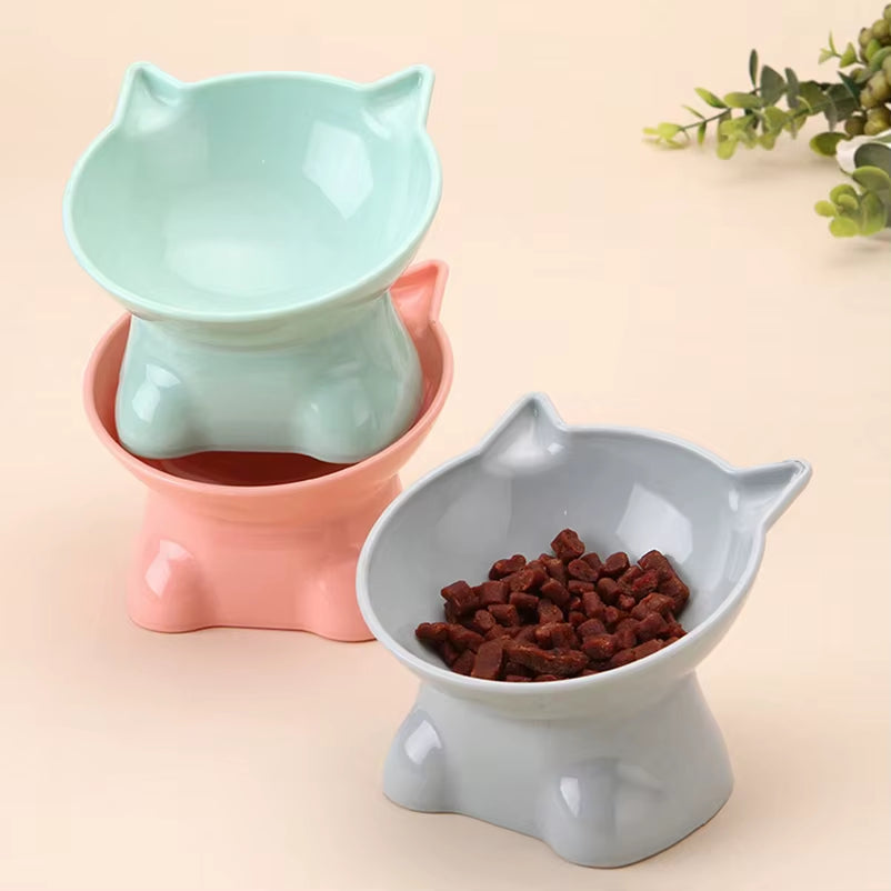 Cuenco de plástico para mascotas de estilo nórdico, con protección cervical, antivuelco y boca inclinada, ideal para mascotas.